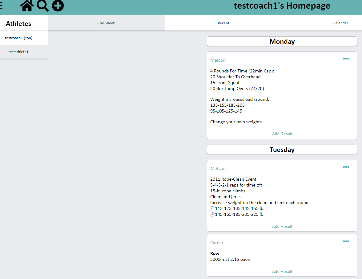 Pic of coaches page with athlete names